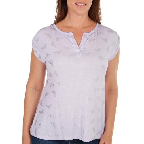 CG Sport Womens Silver Butterfly Ruched Cap Sleeve