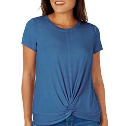 Womens Solid Twist Front Short Sleeve Top