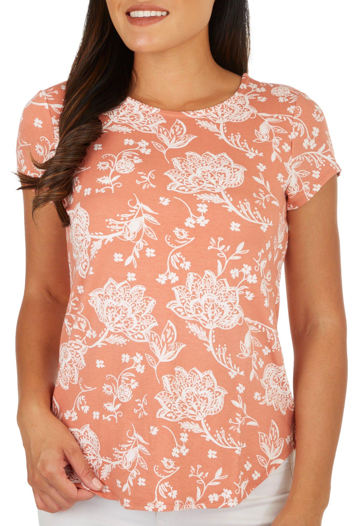 Cupio Womens Graphic Round Neck Short Sleeve Top
