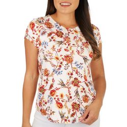 Cupio Womens Floral Round Neck Short Sleeve Top
