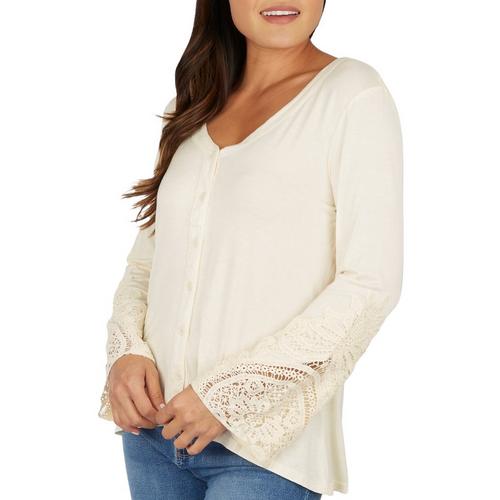 FORGOTTEN GRACE Womens Button-Down Embroidered Top
