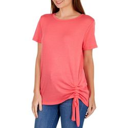 Forgotten Grace Womens Solid Ruched Side Short Sleeve Top