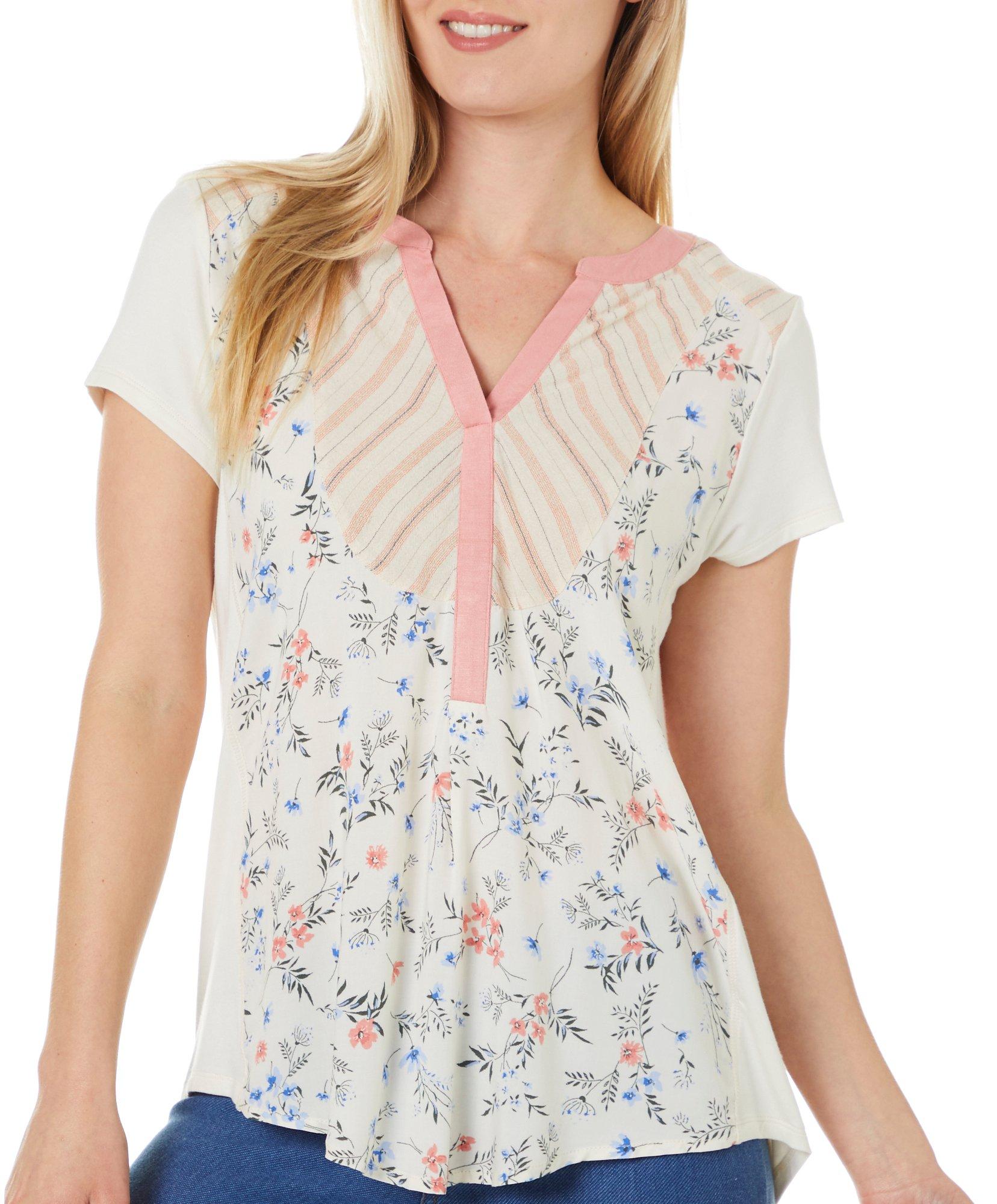 Dept 222 Womens Floral Paisley Print Notch Neck Top