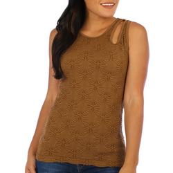 Womens Textured Cut-Out Scoop Neck Top