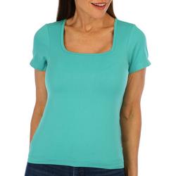 Womens Solid Square Neck Short Sleeve Top
