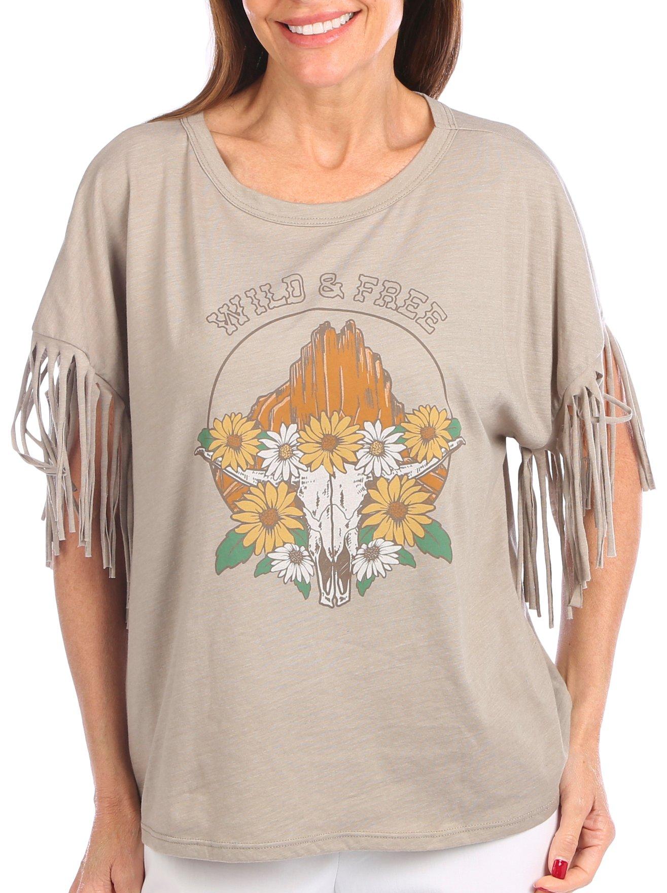 Violets Are Blue Womens Wild & Free Fringe T-Shirt