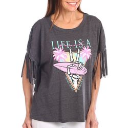 Violets Are Blue Womens Life Is A Beach Fringe T-Shirt