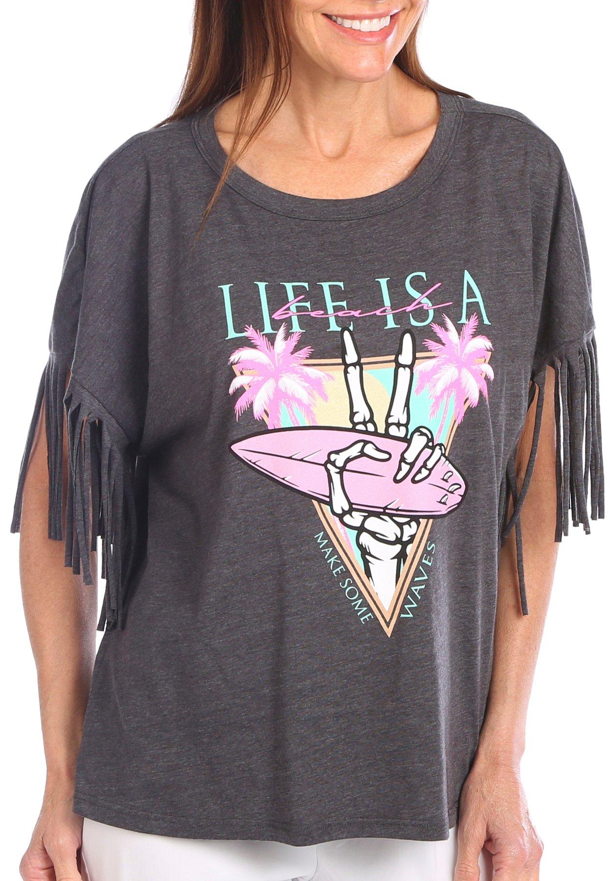 Womens Life Is A Beach Fringe T-Shirt