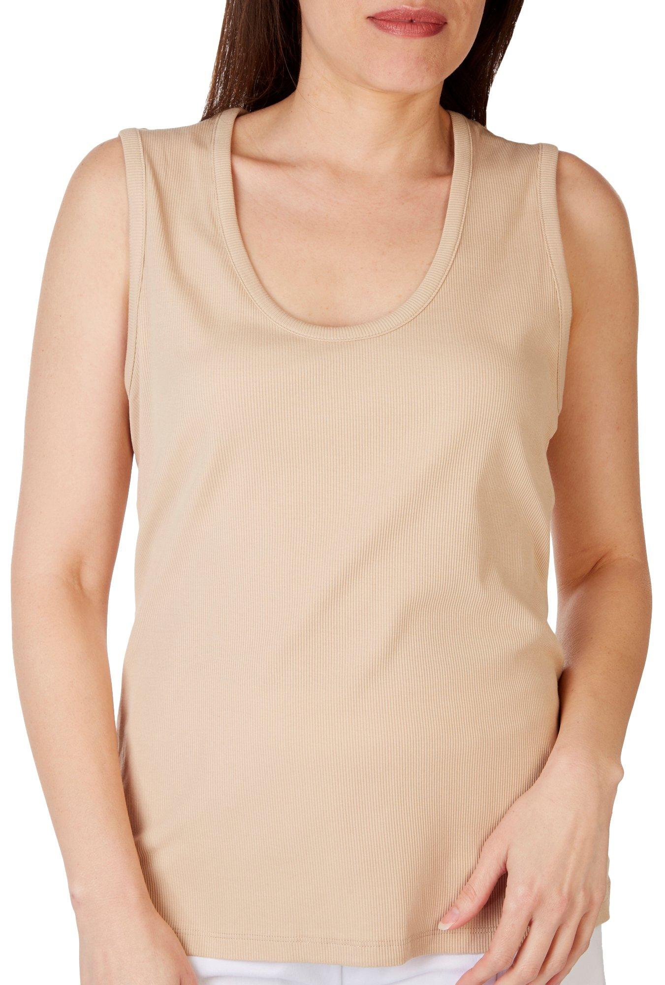 ELAN + GRACE Womens Solid Ribb Scoop Neck Sleeveless Top