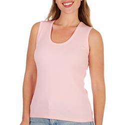 Womens Solid Ribb Scoop Neck Sleeveless Top