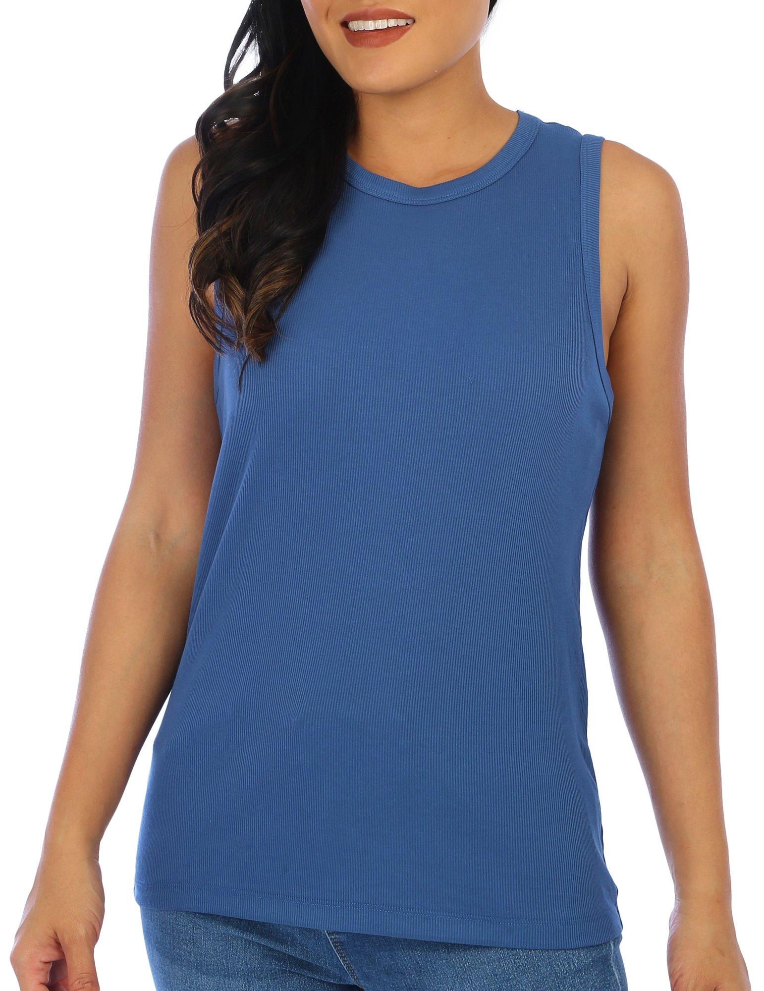 Womens Solid Ribbed Crew Tank Top
