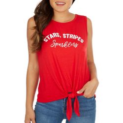 Womens Stars, Stripes, and Sparklers Front Tie Tank Top