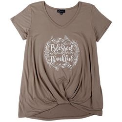 Womens Blessed & Thankful Twist Front Short Sleeve Tee