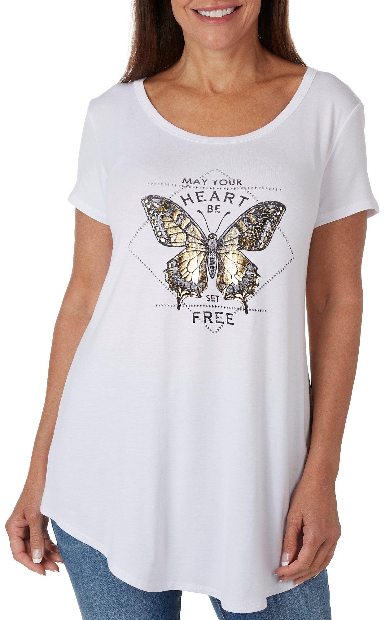 Womens May Your Heart Be Set Free Butterfly Short Sleeve Tee