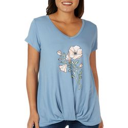 Womens Floral Twist Front Short Sleeve Tee