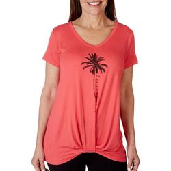 Womens Live By The Sea Twist Front Short Sleeve Top