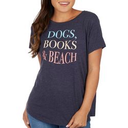 Adiva Womens Dogs Books & Beach Short Sleeve Tee