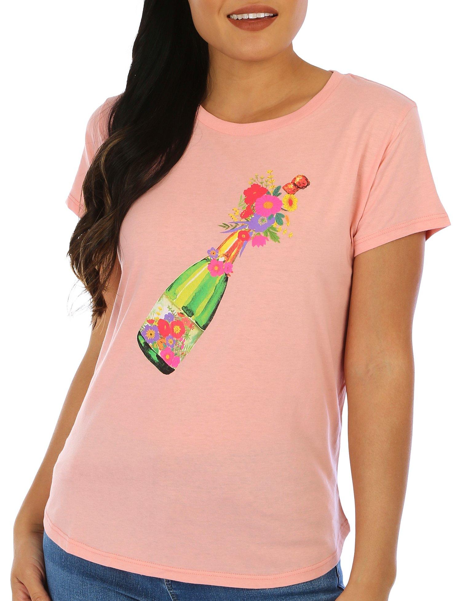 Adiva Womens Champagne Print Short Sleeve T-Shirt