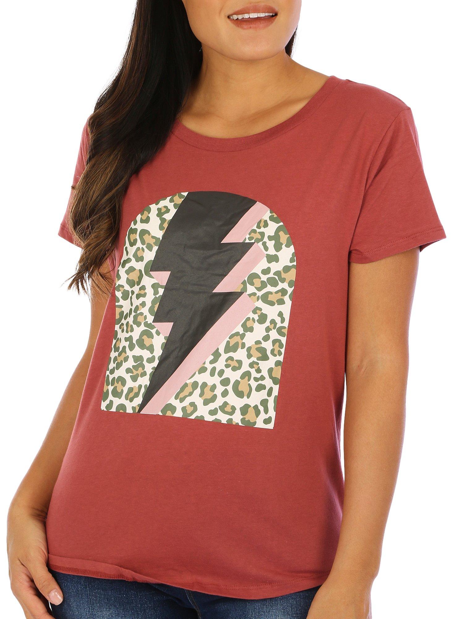 Adiva Womens Leopard Lightning Short Sleeve T-Shirt