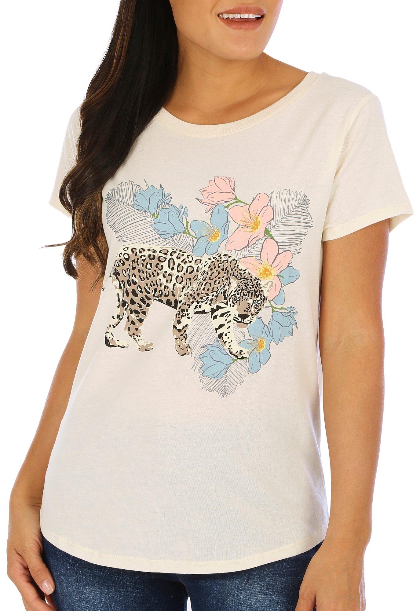 Adiva Womens Tropical Leopard Short Sleeve T-Shirt