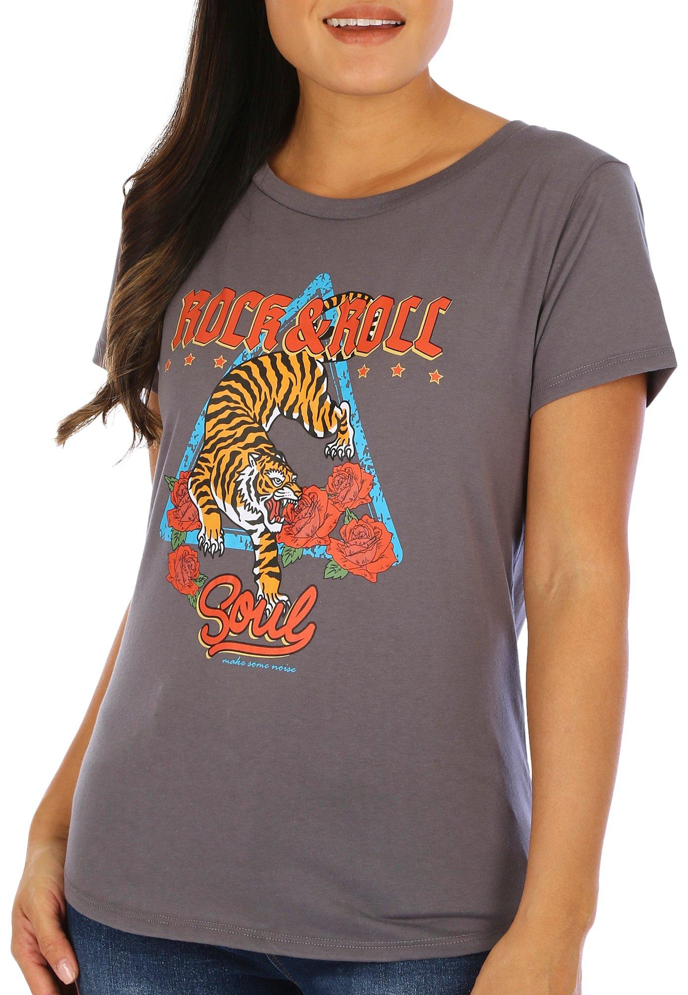 Adiva Womens Rock & Roll Tiger Short Sleeve T-Shirt