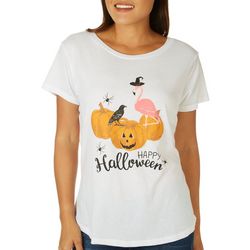Adiva Womens Flamingo Pumpkin Halloween Short Sleeve T-Shirt