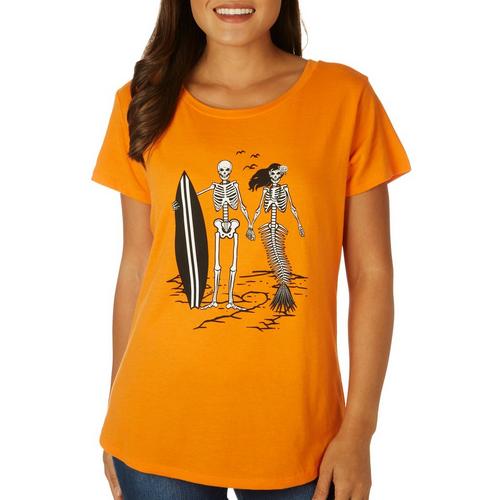 Adiva Womens Beach Surf Skeletons Short Sleeve T-Shirt