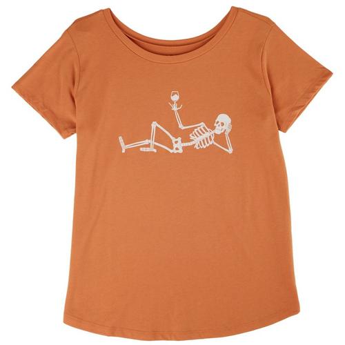 Adiva Womens Skeleton & Wine Short Sleeve T-Shirt