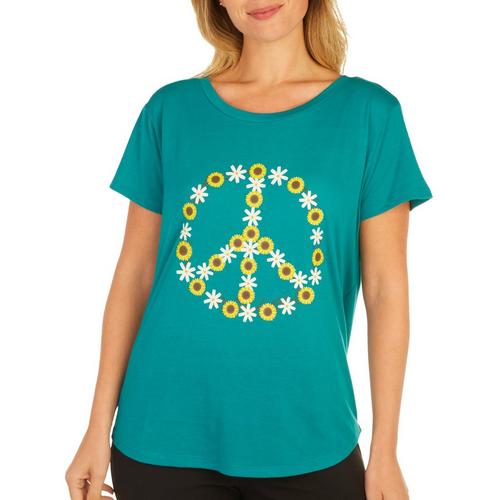 Ana Cabana Womens Daisy Sunflower Peace Sign T-Shirt