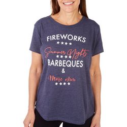 Adiva Womens Americana Fireworks Barbeques Short Sleeve Tee