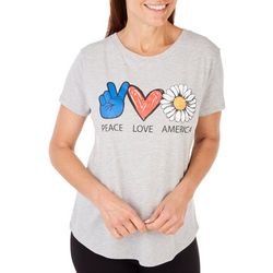 Adiva Womens Peace Love America Short Sleeve Tee