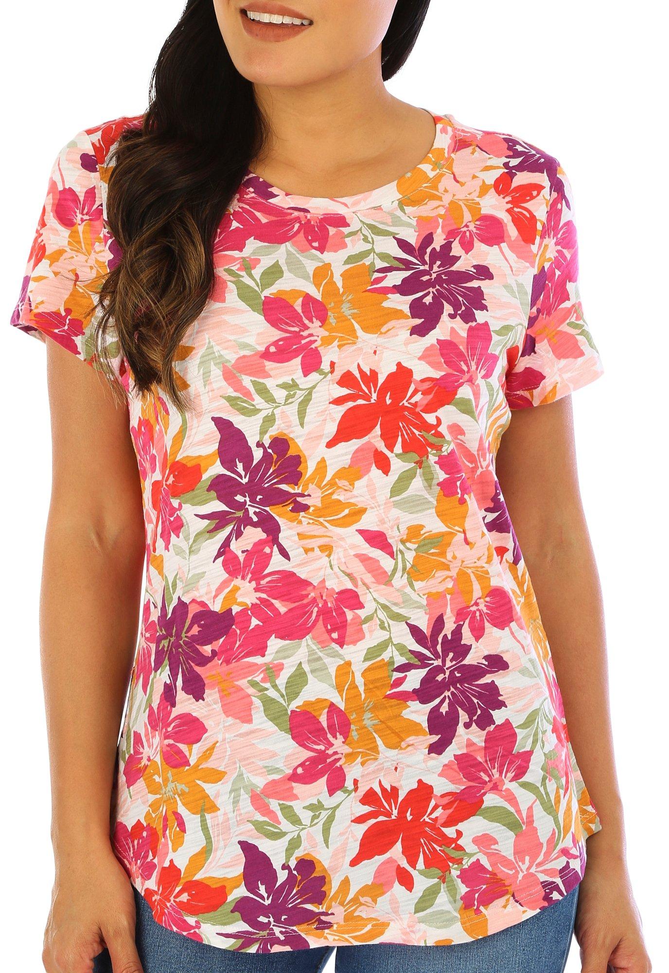 Blue Sol Womens Layered Floral Short Sleeve Top