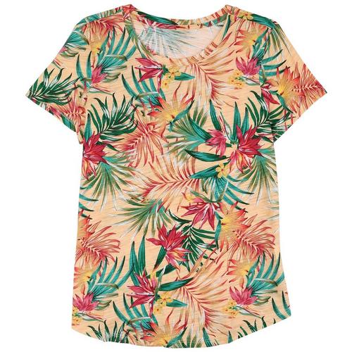 Blue Sol Womens Palm Floral Short Sleeve Top