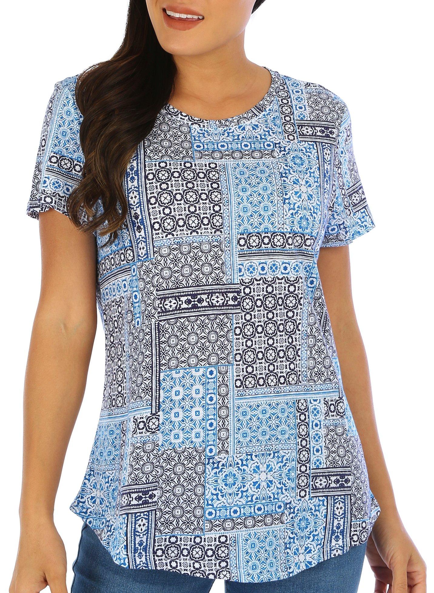 Blue Sol Womens Patchwork Short Sleeve Top