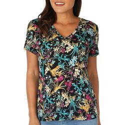 Womens Luxey Floral V-Neck Pocket T-Shirt