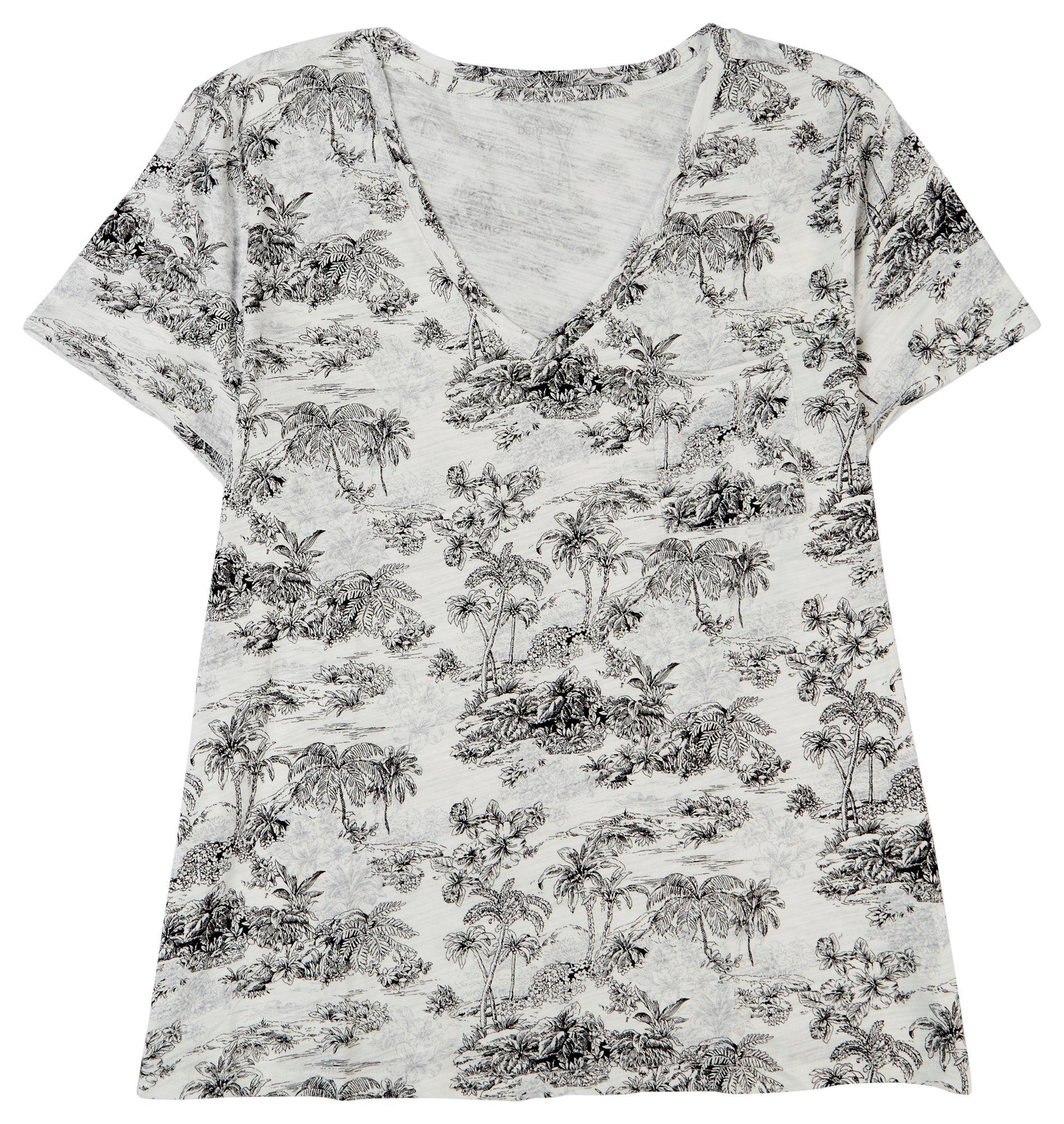 Dept 222 Womens Luxey Palm Tree Short Sleeve Top