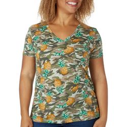 Dept 222 Womens Luxey Pineapple Camo V-Neck Pocket T-Shirt