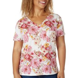 Dept 222 Womens Luxey Floral Fresh V-Neck Pocket T-Shirt