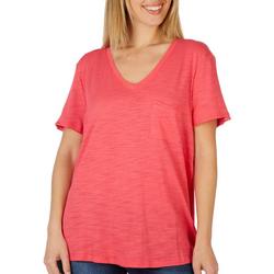 Womens Solid Luxey Pocket Short Sleeve Top