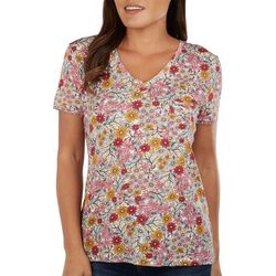 Dept 222 Womens Luxey Flower Garden V-Neck Pocket T-Shirt