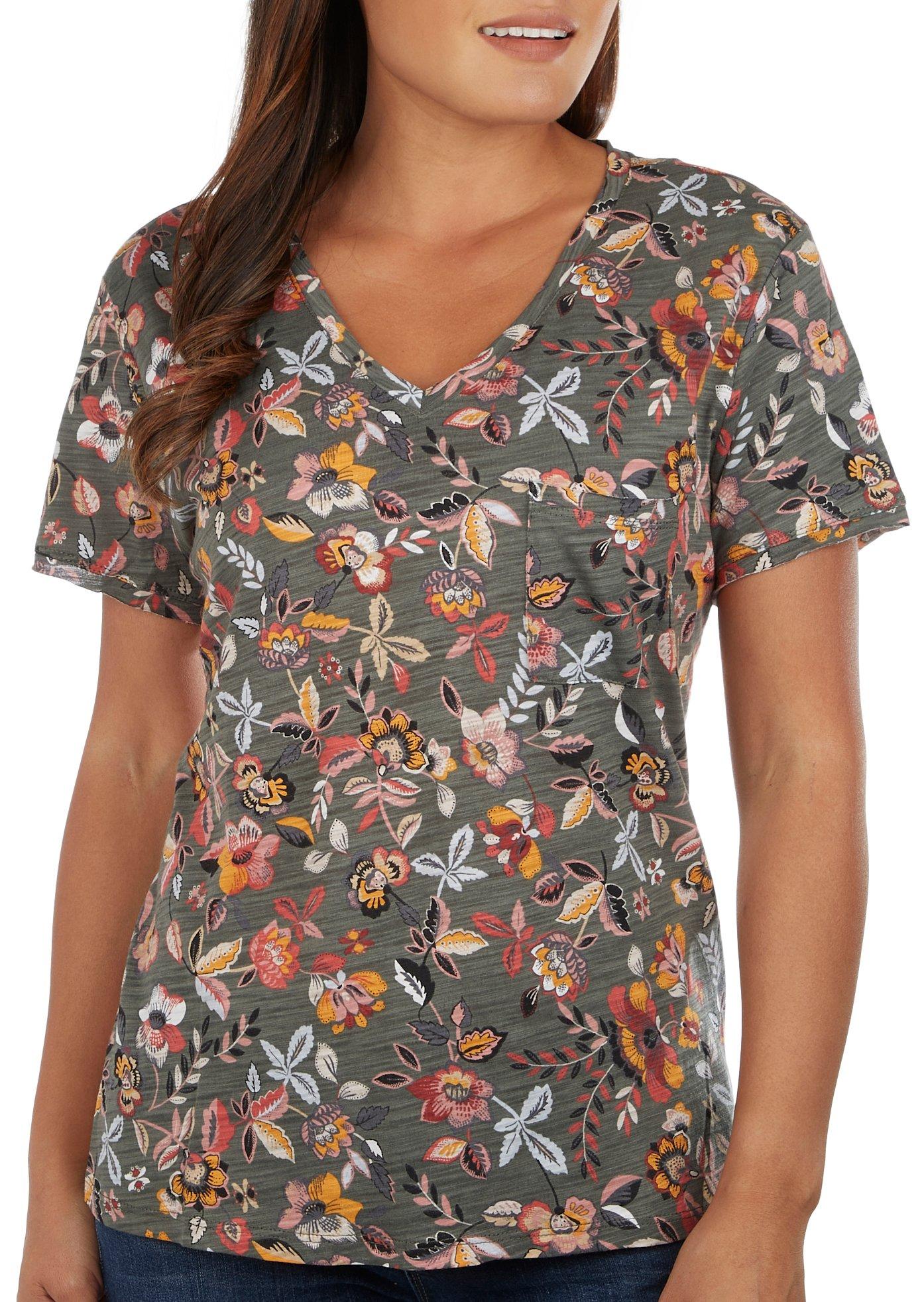 Dept 222  Womens Wildflower V-Neck Pocket T-Shirt