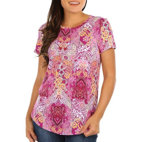 Blue Sol Womens Baroque Patchwork Short Sleeve Top