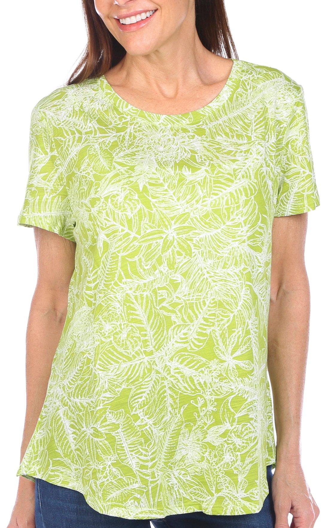 Blue Sol Womens Foliage Print Luxey Short Sleeve Top