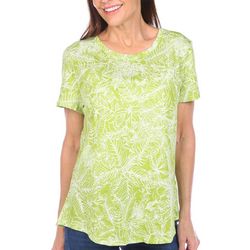Blue Sol Womens Foliage Print Luxey Short Sleeve Top