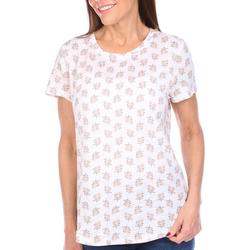 Womens Floral Bouquet Print Luxey Short Sleeve Top