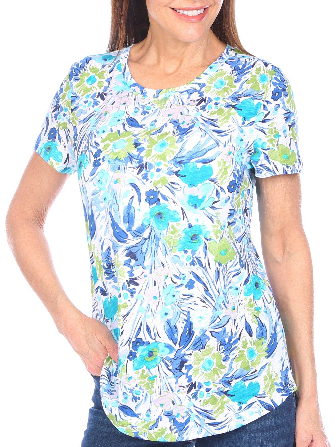 Blue Sol Womens Boho Floral Print Luxey Short Sleeve Top