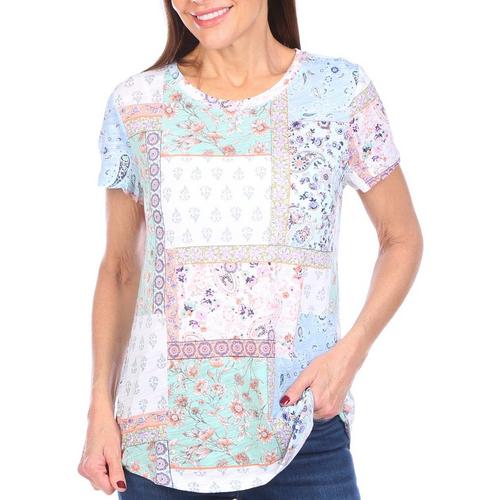 Blue Sol Womens Patchwork Print Luxey Short Sleeve