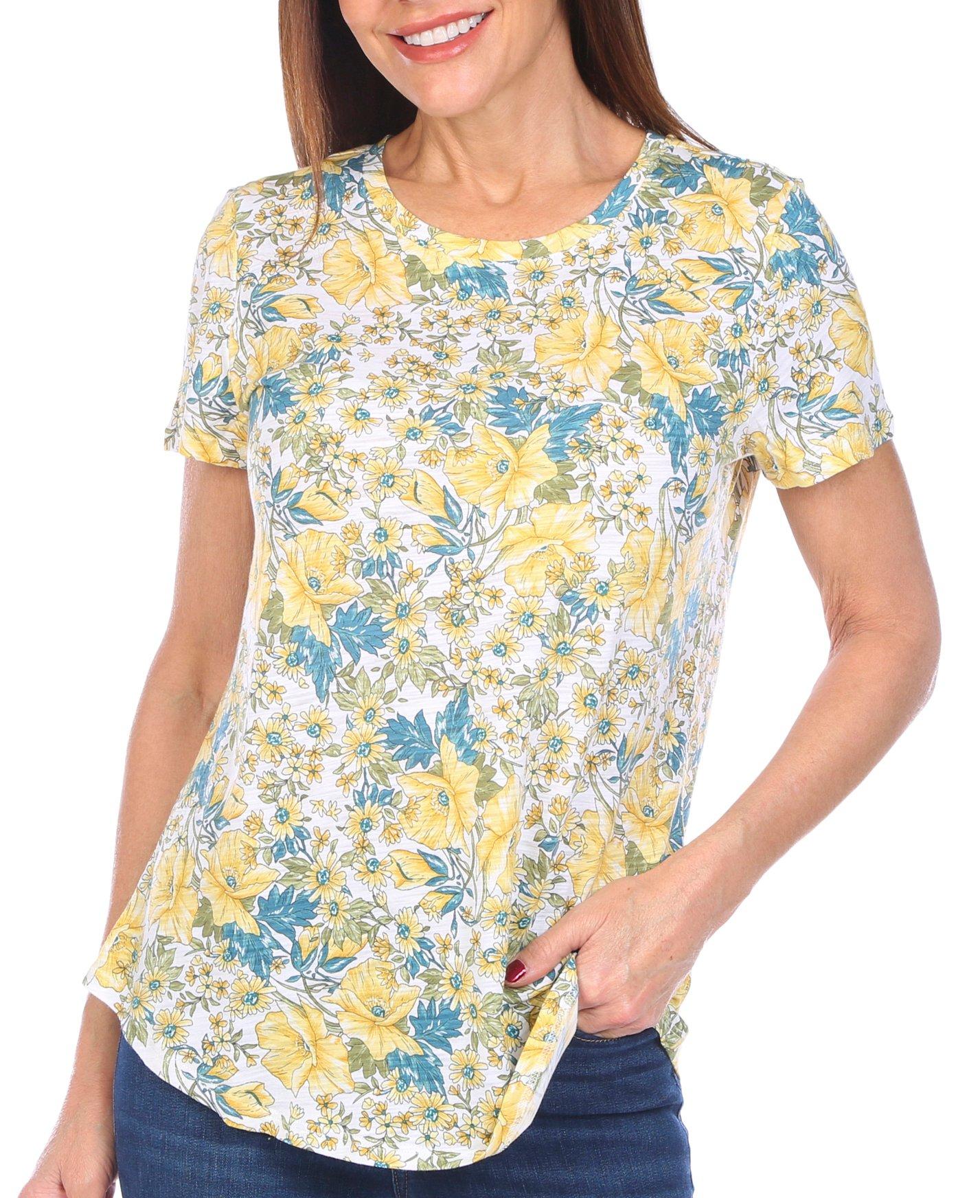 Blue Sol Womens Floral Print Luxey Short Sleeve