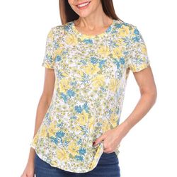 Blue Sol Womens Floral Print Luxey Short Sleeve Top