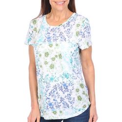 Blue Sol Womens Floral Luxey Short Sleeve Top
